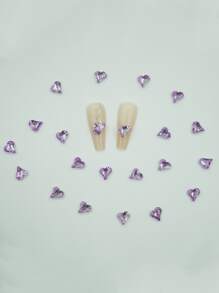 20 cái 3D Rhinestone Heart Design Nail Art Trang trí - Màu tím hoa cà - Xem 1