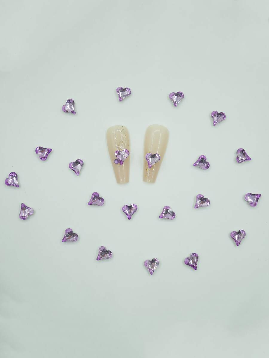 20 cái 3D Rhinestone Heart Design Nail Art Trang trí - Màu tím hoa cà - Xem 1