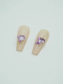 20 cái 3D Rhinestone Heart Design Nail Art Trang trí - Màu tím hoa cà - Xem 3