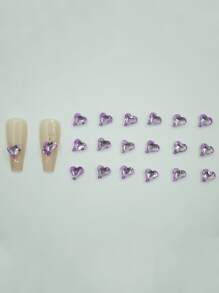 20 cái 3D Rhinestone Heart Design Nail Art Trang trí - Màu tím hoa cà - Xem 4