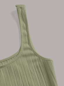 SHEIN MOD Solid Rib-knit Tank Dress - Lime Green - View 3