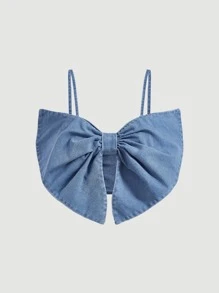 SHEIN MOD Bow Front Cami Denim Top - Light Wash - View 1