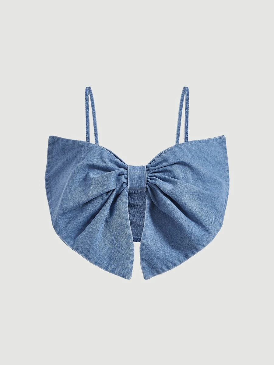 SHEIN MOD Bow Front Cami Denim Top - Light Wash - View 1