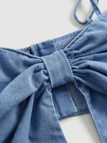SHEIN MOD Bow Front Cami Denim Top - Light Wash - View 3