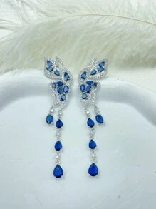 Rhinestone Butterfly & Bông tai giọt nước - Bạc - Xem 1