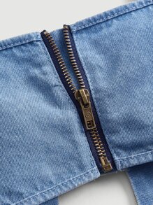 SHEIN MOD Bow Front Cami Denim Top - Light Wash - View 4