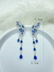 Rhinestone Butterfly & Bông tai giọt nước - Bạc - Xem 3