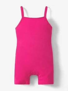 SHEIN Leap Crew Baby Girl Solid Color Suspender Jumpsuit, Comfortable, Cute And Sweet, Suitable For Summer - Hot Pink - View 2