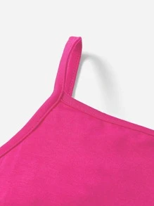 SHEIN Leap Crew Baby Girl Solid Color Suspender Jumpsuit, Comfortable, Cute And Sweet, Suitable For Summer - Hot Pink - View 3