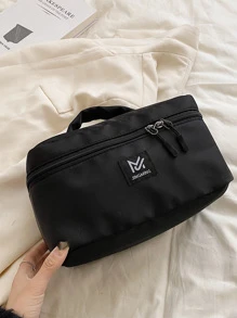 Washing Toiletry Bag Men's Handbag for Sports Business and Travel Storage Bag, Men Letter Patch Decor Clutch Bag Square Bag Envelope Bag Underarm Bag - Black - View 2
