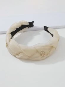 Rhinestone Heart Decor Braided Detail Headband - Beige - View 2