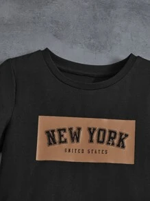 Young Boy Letter Graphic Tee & Drawstring Waist Shorts - Camel - View 3