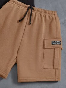 Young Boy Letter Graphic Tee & Drawstring Waist Shorts - Camel - View 4