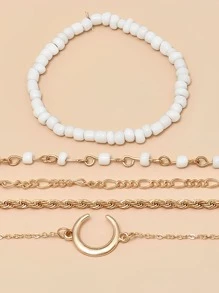5 piezas/set Pulsera de cadena con diseño de luna - Blanco - Ver 2