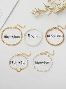 5 piezas/set Pulsera de cadena con diseño de luna - Blanco - Ver 3
