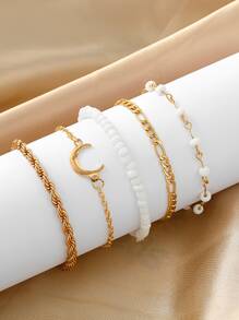5 piezas/set Pulsera de cadena con diseño de luna - Blanco - Ver 4