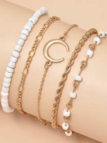 5 piezas/set Pulsera de cadena con diseño de luna - Blanco - Ver 5