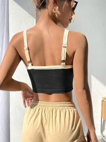 SHEIN PETITE Contrast Trim Crop Cami Top - Black - View 2