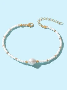 人造珍珠裝飾串珠腳鏈 - 白色 - 查看 2