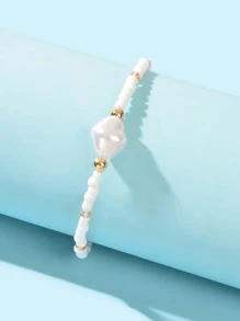 人造珍珠裝飾串珠腳鏈 - 白色 - 查看 4
