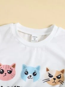 SHEIN Toddler Girls Cartoon Graphic Tee & Trousers - Multicolor - View 3