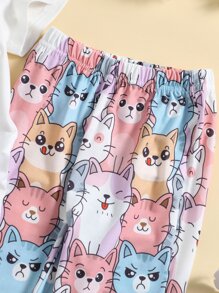 SHEIN Toddler Girls Cartoon Graphic Tee & Trousers - Multicolor - View 5