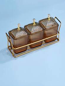 3 st genomskinlig matförvaringslåda & 1 st bricka - Guld - Visa 1