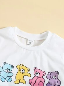 SHEIN Toddler Girls Cartoon Graphic Tee & Trousers - Multicolor - View 3