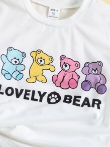 SHEIN Toddler Girls Cartoon Graphic Tee & Trousers - Multicolor - View 4