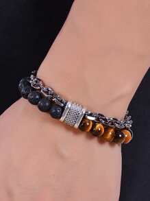 男士珠子裝飾手環不銹鋼龐克嘻哈風格,適用於首飾類禮品和派對