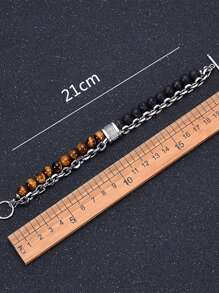 男士珠子裝飾手環不銹鋼龐克嘻哈風格,適用於首飾類禮品和派對