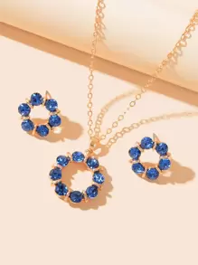 3pcs/set Rhinestone Decor Jewelry Set - Blue - View 1