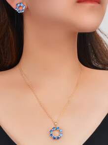 3pcs/set Rhinestone Decor Jewelry Set - Blue - View 2