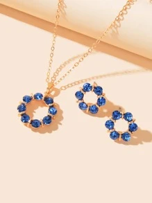 3pcs/set Rhinestone Decor Jewelry Set - Blue - View 4