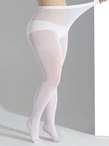 1件装女士加大码超薄透明连裤袜，舒适 - 白色 - 查看 2