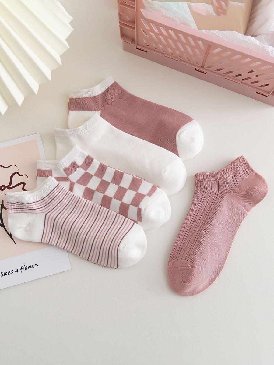 5pairs Striped Pattern Ankle Socks - Multicolor - View 1