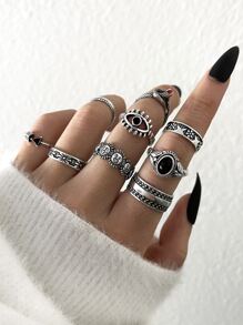 10 cái/bộ Nhẫn cổ điển - Màu Bạc Cổ - Xem 1