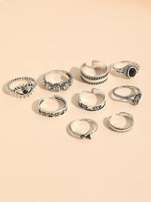 10 cái/bộ Nhẫn cổ điển - Màu Bạc Cổ - Xem 3