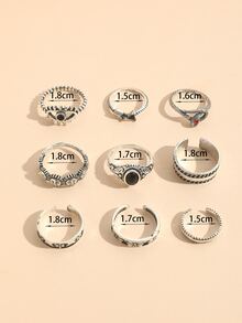 10 cái/bộ Nhẫn cổ điển - Màu Bạc Cổ - Xem 4