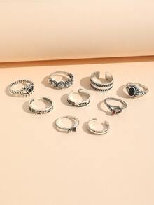 10 cái/bộ Nhẫn cổ điển - Màu Bạc Cổ - Xem 5