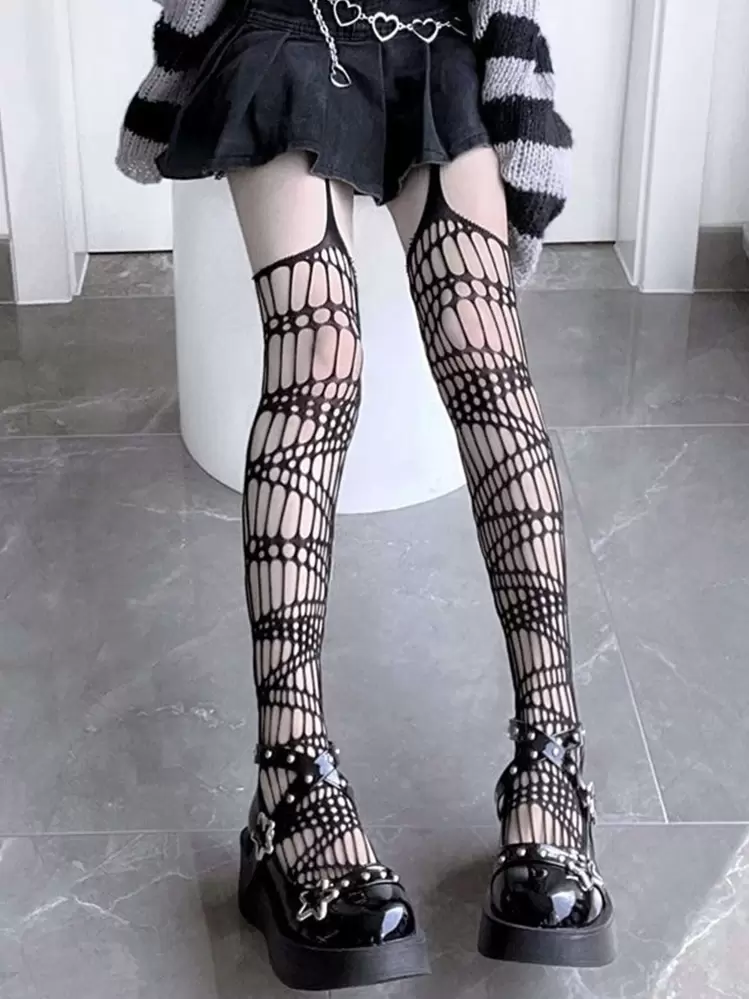 Calcetines calados sobre la rodilla de bruja - Negro - Ver 3