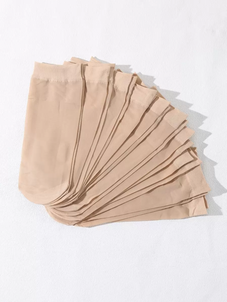 10pairs Solid Crew Socks, Fall Socks - Bronze - View 1