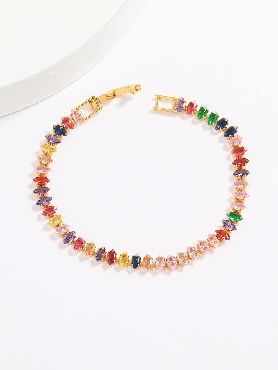 Cubic Zirconia Decor Bracelet - Multicolor - View 1