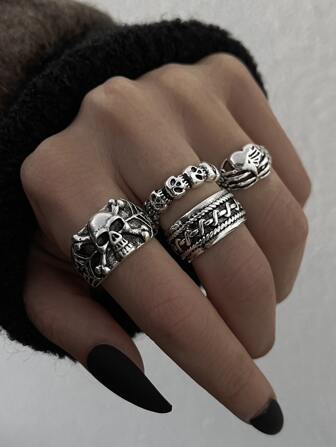 4pcs/set Skull Decor Ring