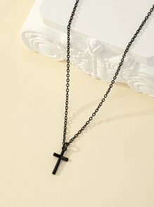 Cross Charm Necklace Goth Punk Jewelry - Black - View 3