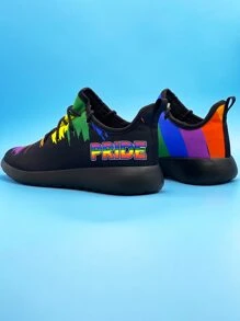 LGBT Sporty Running Shoes For Men, Rainbow Pattern Letter Graphic Lace-up Front Sneakers