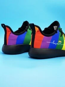 LGBT Sporty Running Shoes For Men, Rainbow Pattern Letter Graphic Lace-up Front Sneakers
