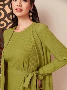 Al Najma Solid Abaya & Knot Side Dress Set - Green - View 3