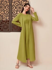 Al Najma Solid Abaya & Knot Side Dress Set - Green - View 5