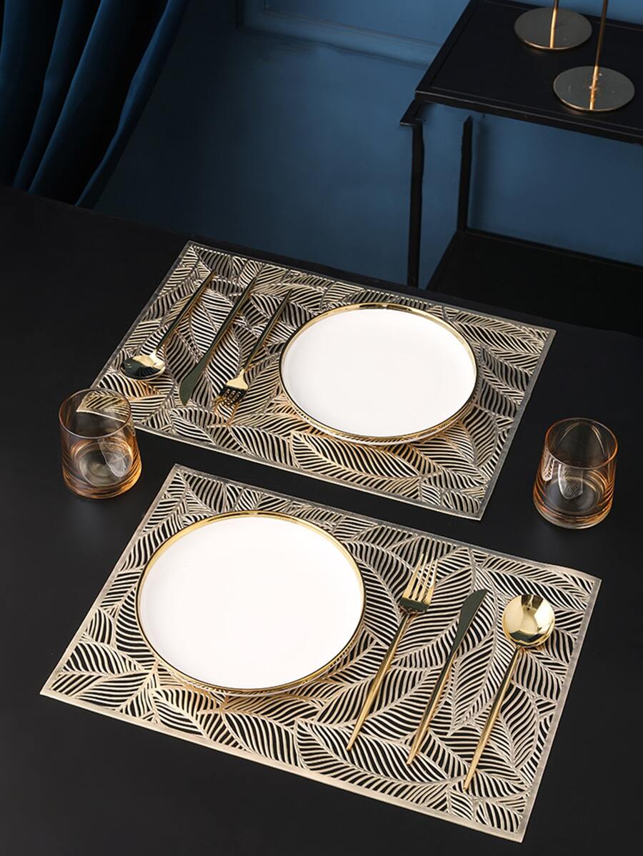 2pcs Leaf Hollow Placemat - Gold - View 1